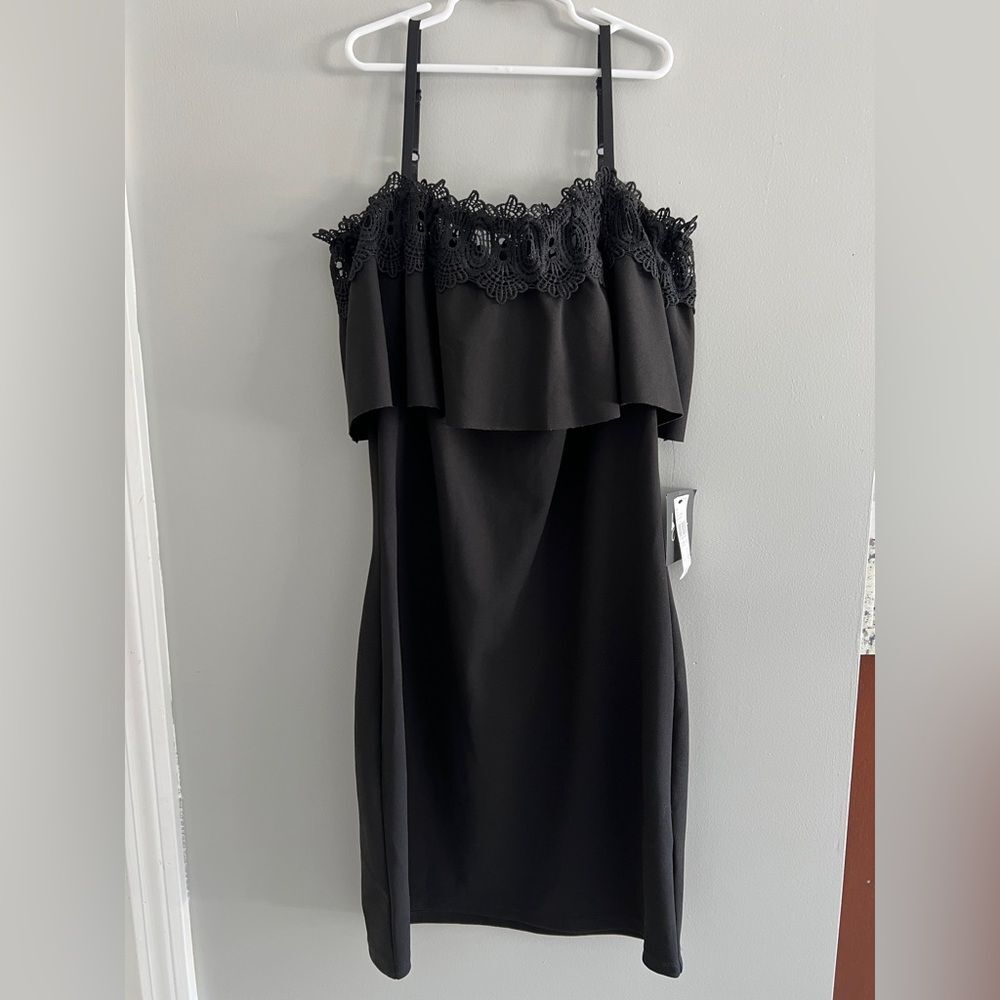 NWT Black Lace Trim Homecoming Prom Wedding Guest Dress Juniors Size 13